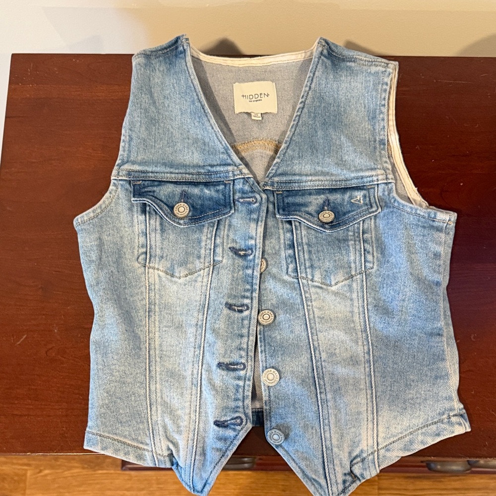 Hidden Denim Vest with Button Closure